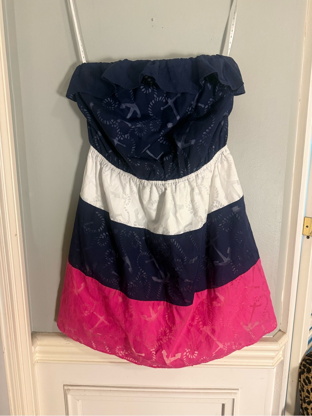 Lilly Pulitzer Strapless Anchor Colorblock Sundress Navy Pink White Size L - Picture 8 of 8